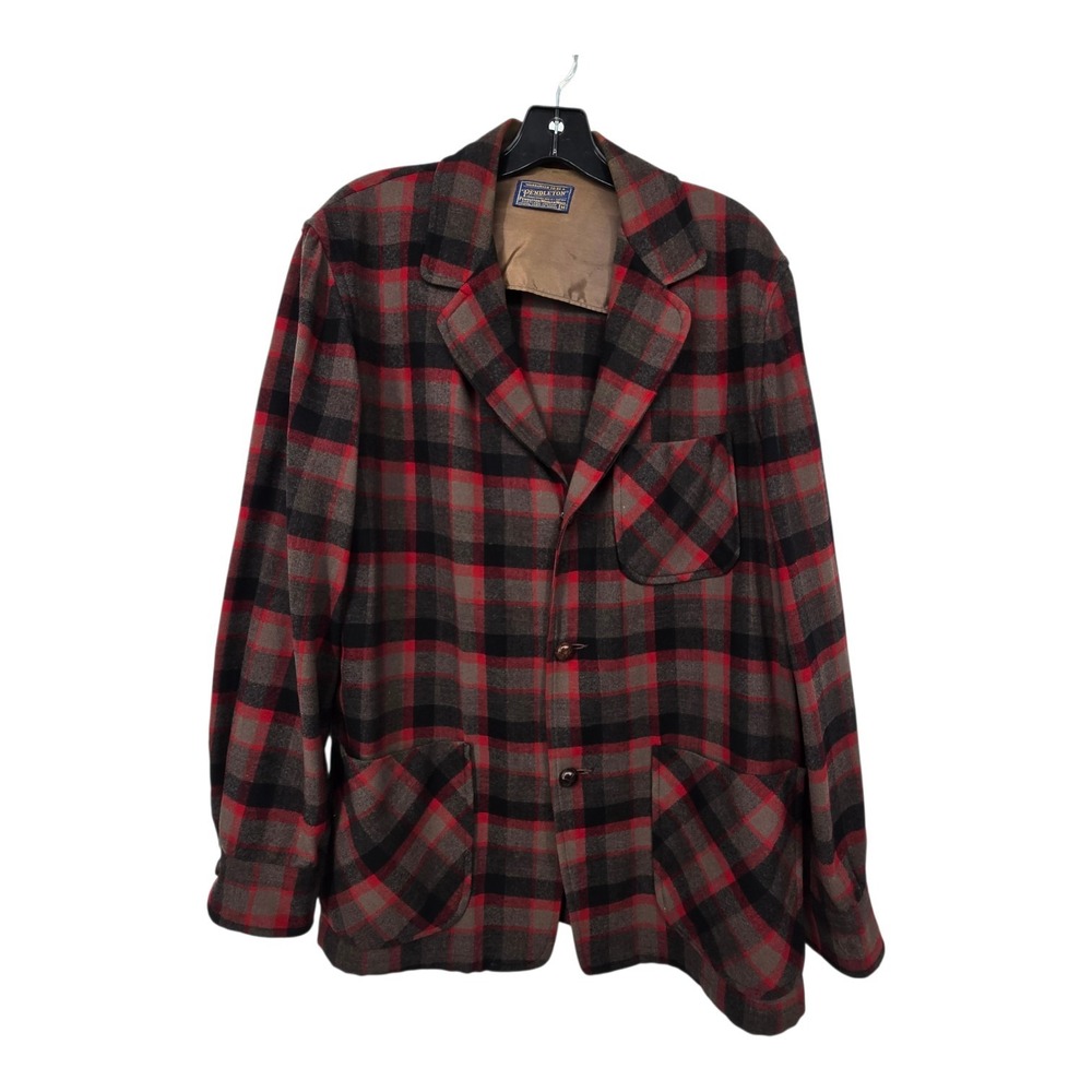 Vintage‎ Pendleton Plaid 100% Wool 3 Pocket Blazer Mens Med Red Brown Jacket